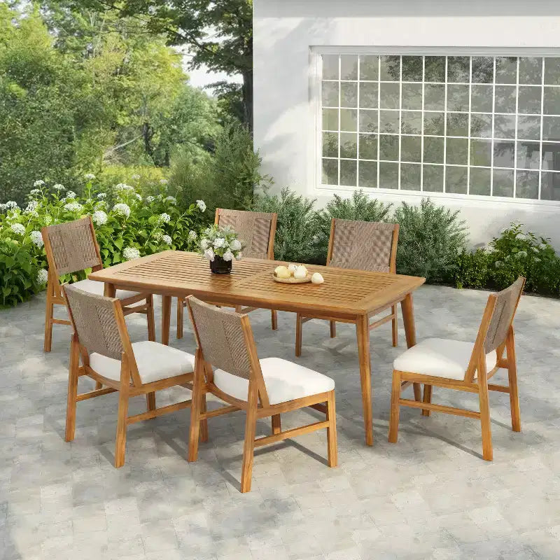Set da pranzo Christopher Knight Home Lucinda da 7 pezzi in legno di acacia rustico con sedie in vimini intrecciato