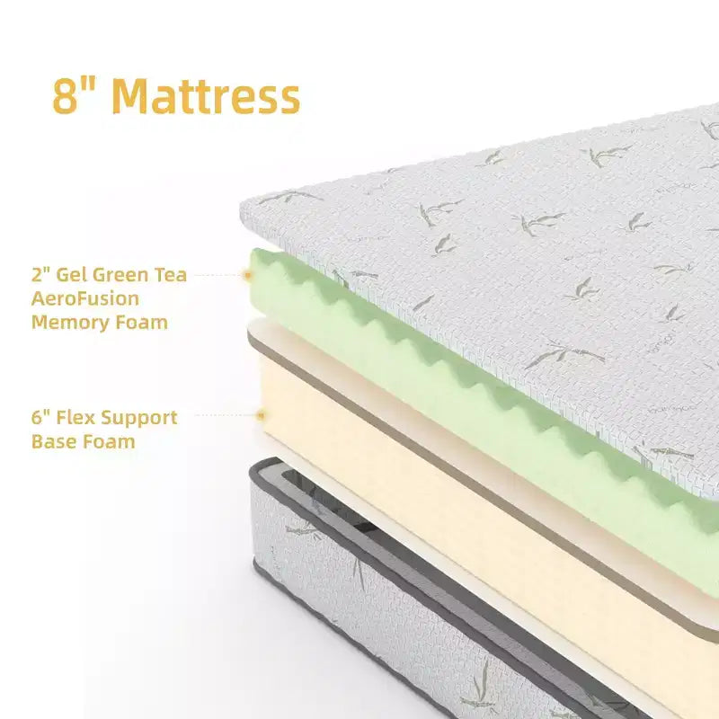 Materasso in schiuma memory gel SUGIFT 8 in una scatola con gel rinfrescante, supporto medio-rigido e certificazione CertiPUR