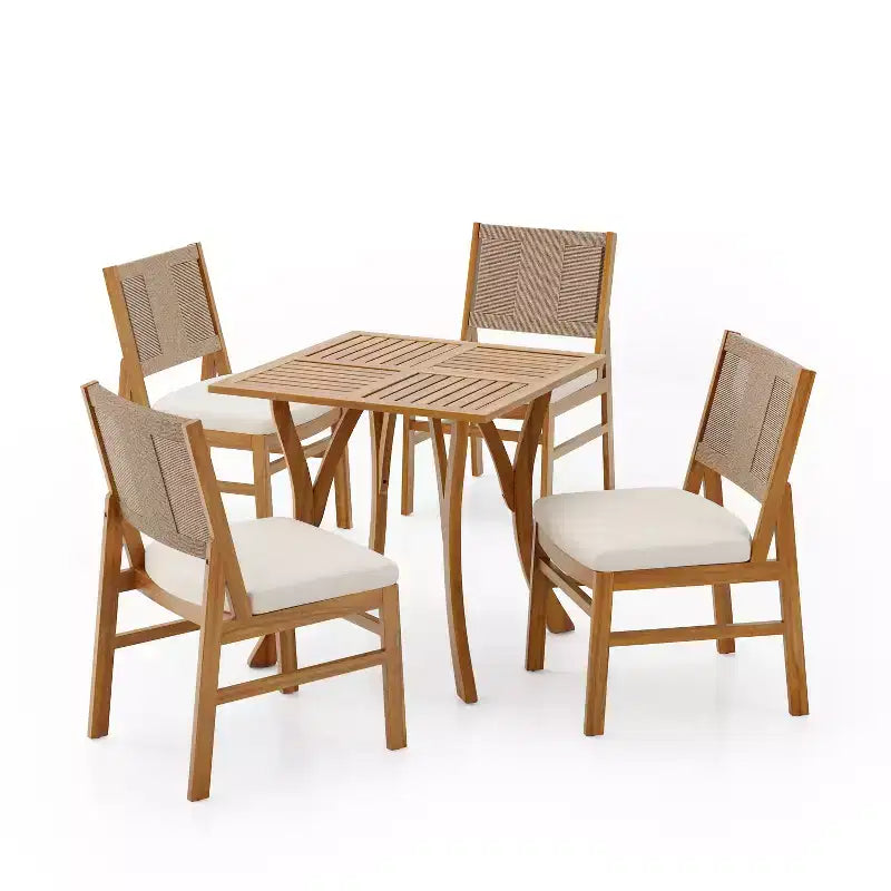 Christopher Knight Home Isidora, set da pranzo da esterno rustico a 5 pezzi in legno di acacia con sedie in vimini intrecciato
