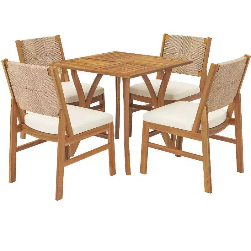 Christopher Knight Home Isidora, set da pranzo da esterno rustico a 5 pezzi in legno di acacia con sedie in vimini intrecciato