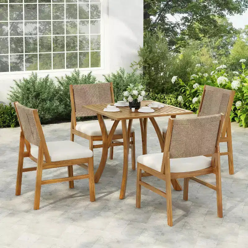 Christopher Knight Home Isidora, set da pranzo da esterno rustico a 5 pezzi in legno di acacia con sedie in vimini intrecciato