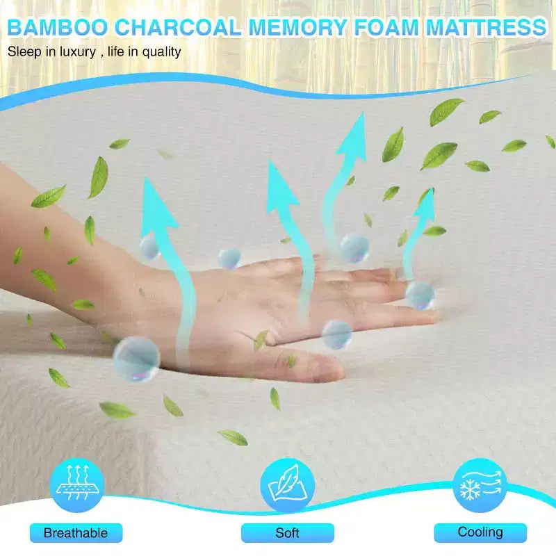 Materasso in memory foam BestMassage 12 pollici in carbone di bambù, rigidità media, certificato CertiPUR-US