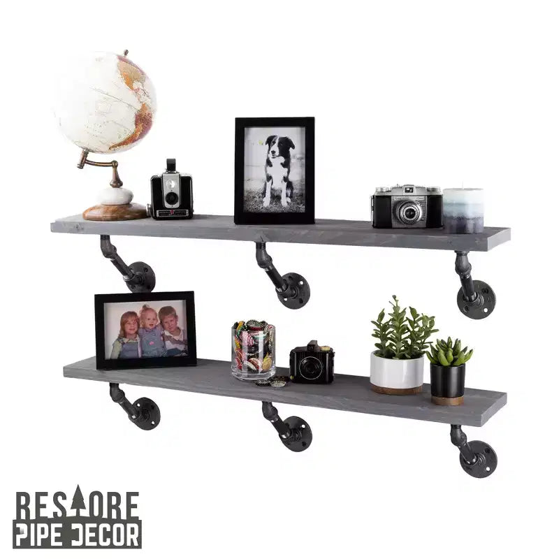RESTORE Riverstone Grey 36 in. Mensole con staffe angolate di Pipe Decor
