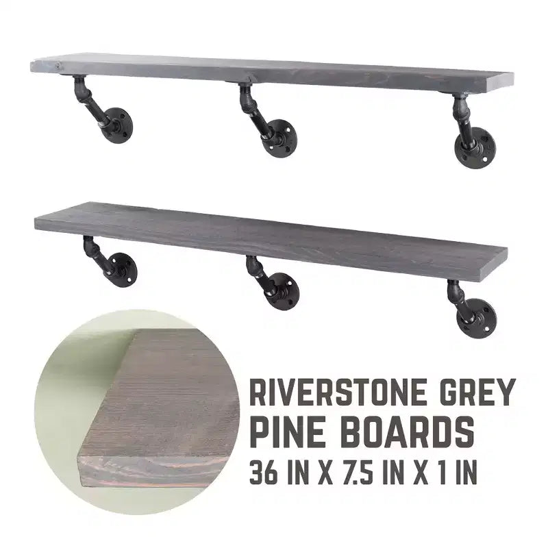 RESTORE Riverstone Grey 36 in. Mensole con staffe angolate di Pipe Decor