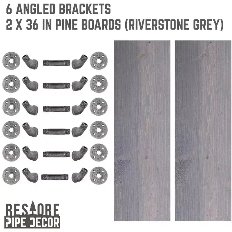 RESTORE Riverstone Grey 36 in. Mensole con staffe angolate di Pipe Decor