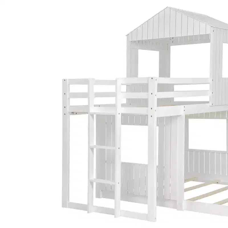 Letto a castello in legno con tetto, doppio su piazza e struttura a casetta per bambini
