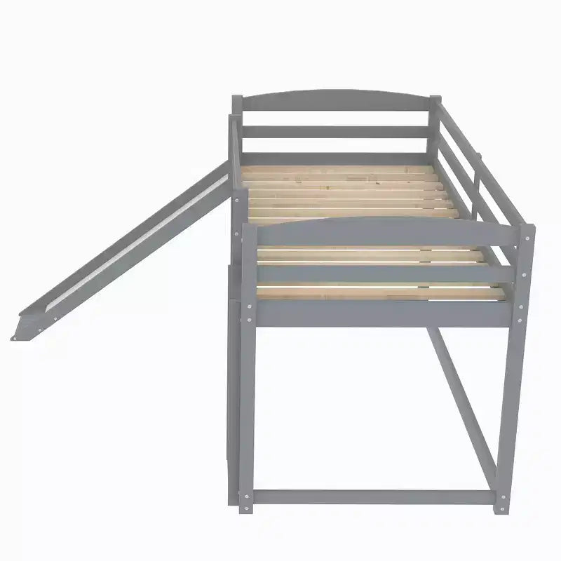 Letto a castello basso con scivolo, letto a castello singolo su singolo con scivolo e scaletta convertibili, struttura letto a castello a pavimento per bambini