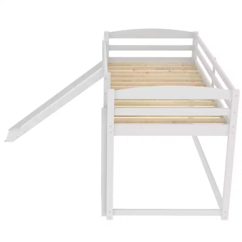 Letto a castello basso con scivolo, letto a castello singolo su singolo con scivolo e scaletta convertibili, struttura letto a castello a pavimento per bambini