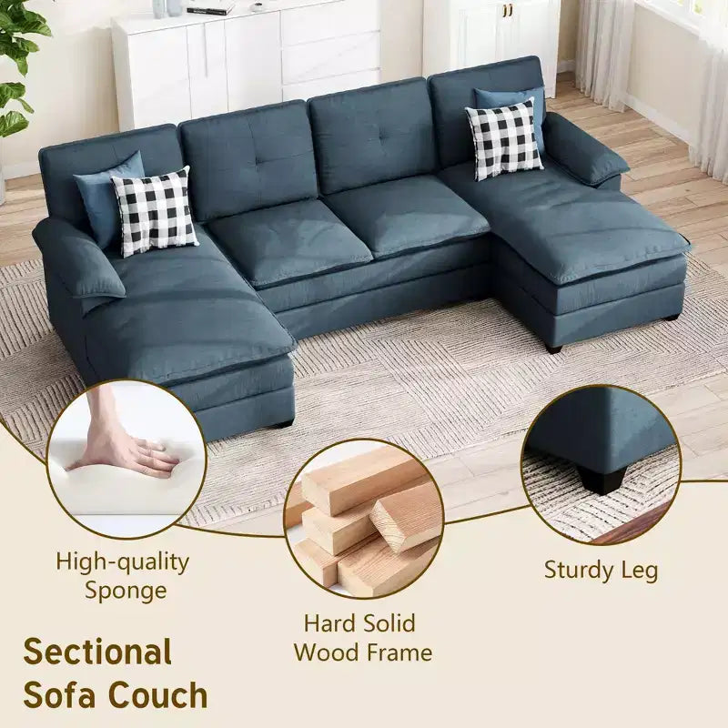 Divano componibile imbottito Celebalcony a 3 pezzi con chaise longue. Divano a U da 110 pollici a 4 posti, modulare, grande, con pouf per soggiorno