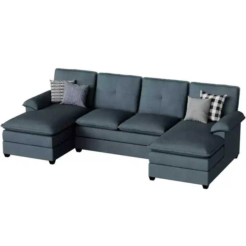 Divano componibile imbottito Celebalcony a 3 pezzi con chaise longue. Divano a U da 110 pollici a 4 posti, modulare, grande, con pouf per soggiorno