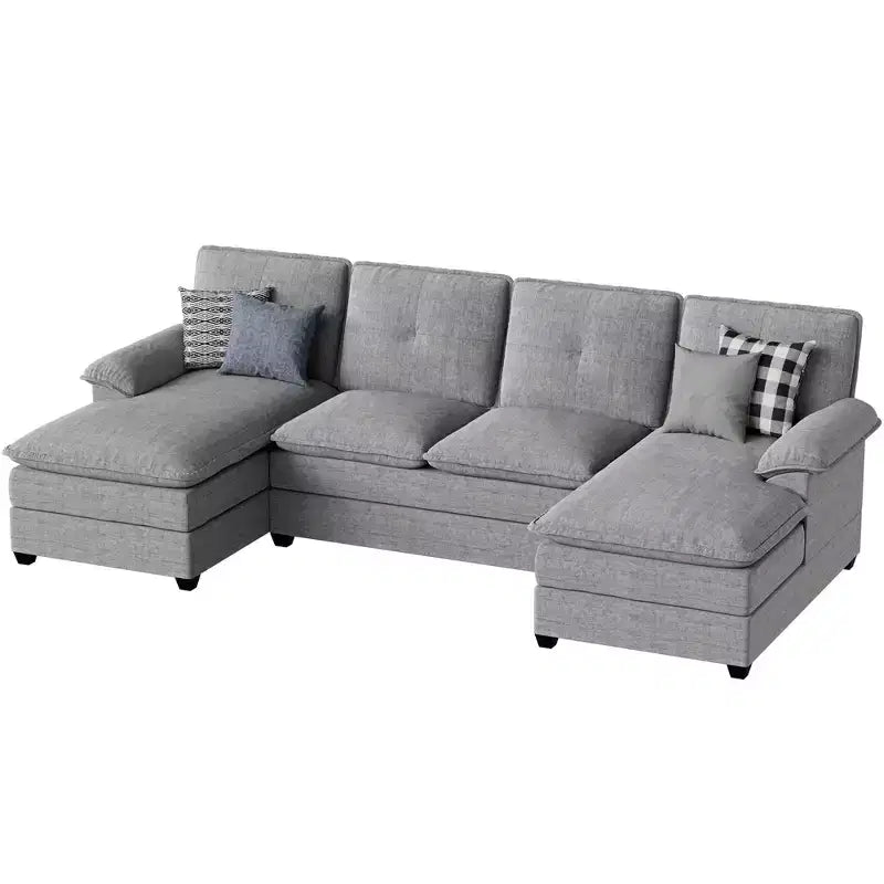 Divano componibile imbottito Celebalcony a 3 pezzi con chaise longue. Divano a U da 110 pollici a 4 posti, modulare, grande, con pouf per soggiorno