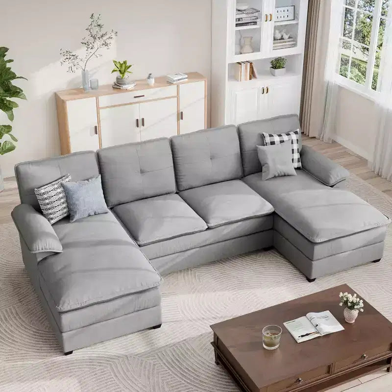 Divano componibile imbottito Celebalcony a 3 pezzi con chaise longue. Divano a U da 110 pollici a 4 posti, modulare, grande, con pouf per soggiorno