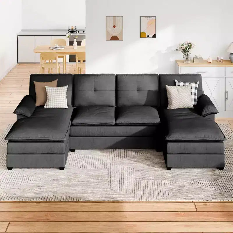 Divano componibile imbottito Celebalcony a 3 pezzi con chaise longue. Divano a U da 110 pollici a 4 posti, modulare, grande, con pouf per soggiorno