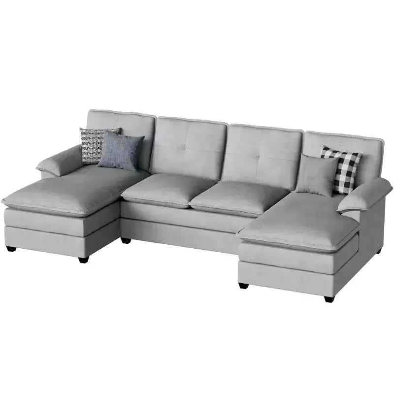 Divano componibile imbottito Celebalcony a 3 pezzi con chaise longue. Divano a U da 110 pollici a 4 posti, modulare, grande, con pouf per soggiorno
