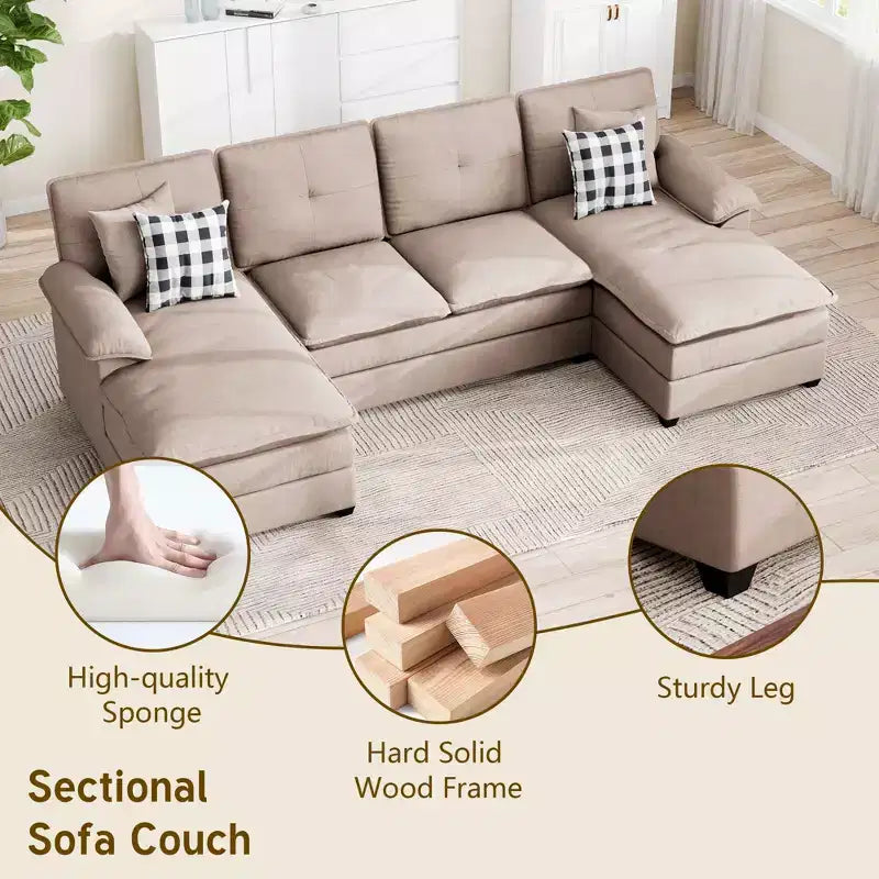 Divano componibile imbottito Celebalcony a 3 pezzi con chaise longue. Divano a U da 110 pollici a 4 posti, modulare, grande, con pouf per soggiorno