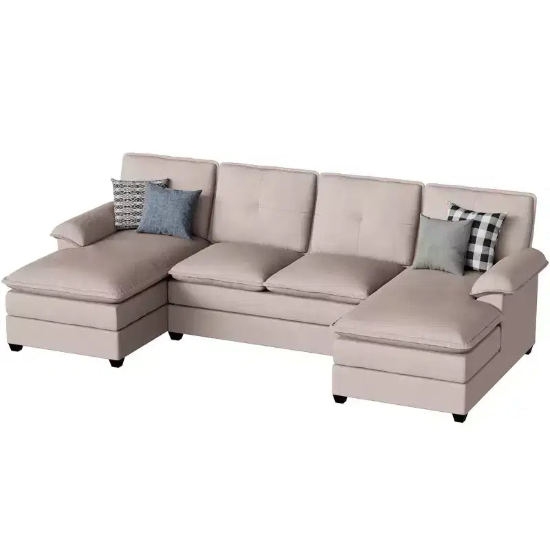 Divano componibile imbottito Celebalcony a 3 pezzi con chaise longue. Divano a U da 110 pollici a 4 posti, modulare, grande, con pouf per soggiorno