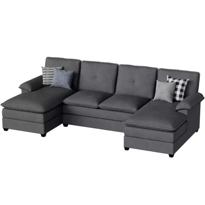 Divano componibile imbottito Celebalcony a 3 pezzi con chaise longue. Divano a U da 110 pollici a 4 posti, modulare, grande, con pouf per soggiorno