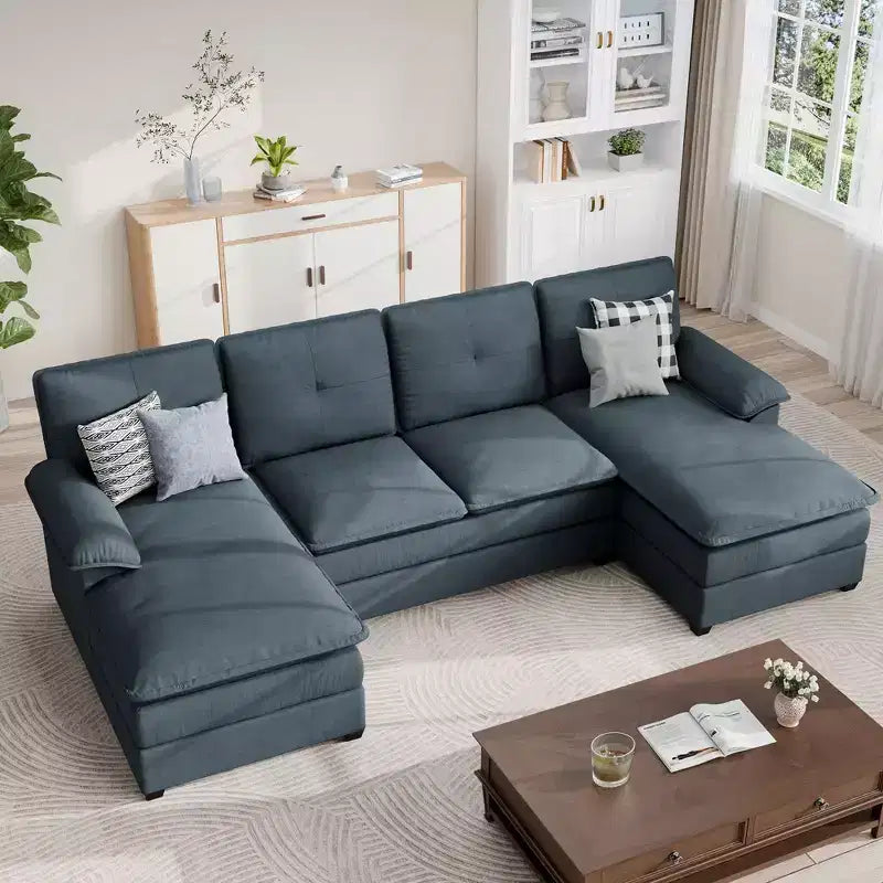 Divano componibile imbottito Celebalcony a 3 pezzi con chaise longue. Divano a U da 110 pollici a 4 posti, modulare, grande, con pouf per soggiorno