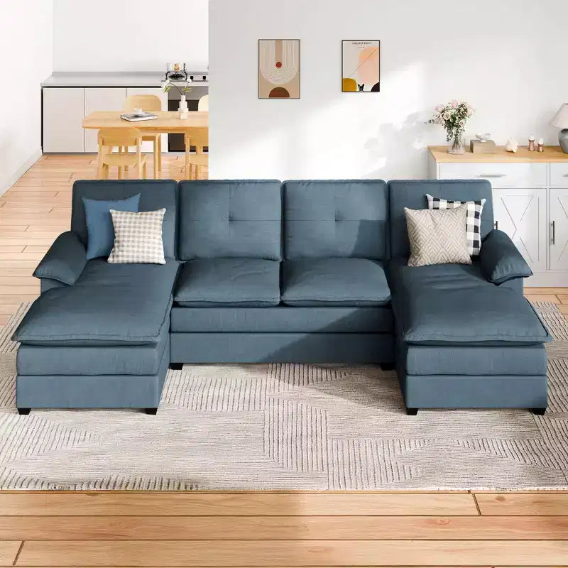 Divano componibile imbottito Celebalcony a 3 pezzi con chaise longue. Divano a U da 110 pollici a 4 posti, modulare, grande, con pouf per soggiorno