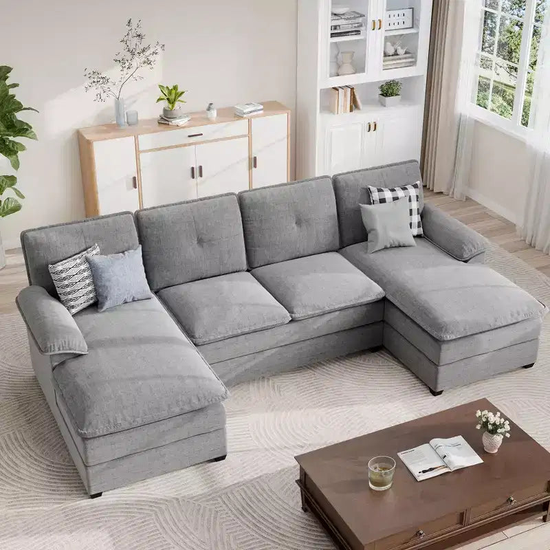 Divano componibile imbottito Celebalcony a 3 pezzi con chaise longue. Divano a U da 110 pollici a 4 posti, modulare, grande, con pouf per soggiorno