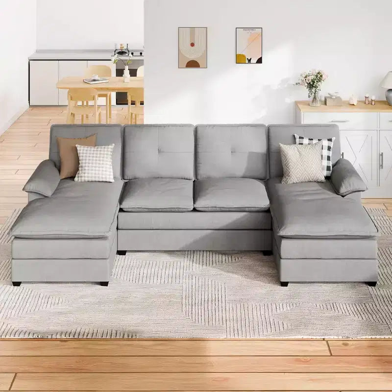 Divano componibile imbottito Celebalcony a 3 pezzi con chaise longue. Divano a U da 110 pollici a 4 posti, modulare, grande, con pouf per soggiorno