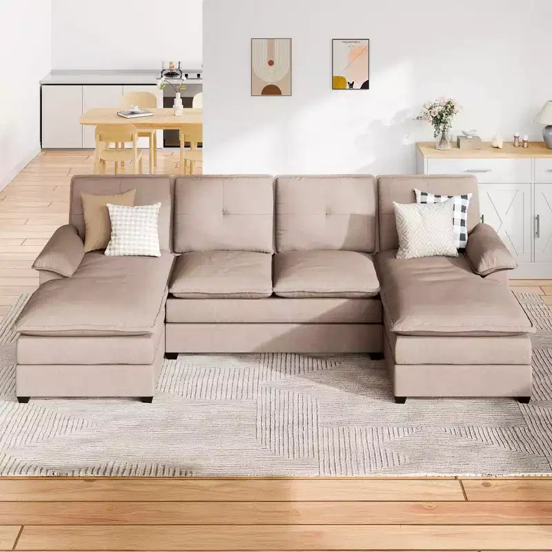 Divano componibile imbottito Celebalcony a 3 pezzi con chaise longue. Divano a U da 110 pollici a 4 posti, modulare, grande, con pouf per soggiorno