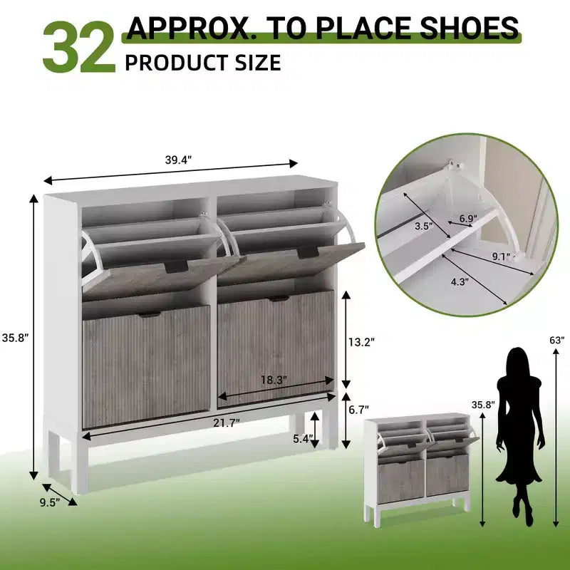 TruAIR Scarpiera a 4 Cassetti - Organizzatore Stretto da Ingresso a Libera Installazione con Gambe in Metallo per Corridoio/Foyer
