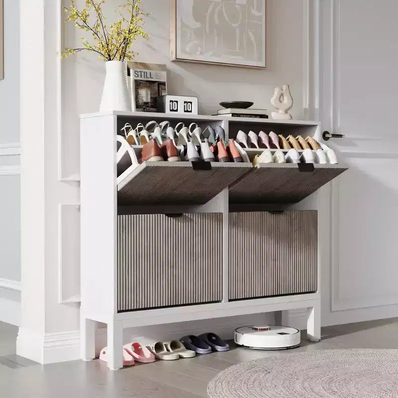 TruAIR Scarpiera a 4 Cassetti - Organizzatore Stretto da Ingresso a Libera Installazione con Gambe in Metallo per Corridoio/Foyer