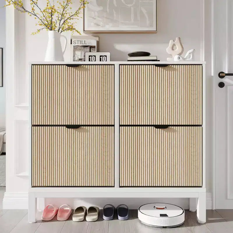 TruAIR Scarpiera a 4 Cassetti - Organizzatore Stretto da Ingresso a Libera Installazione con Gambe in Metallo per Corridoio/Foyer