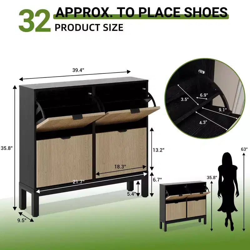 TruAIR Scarpiera a 4 Cassetti - Organizzatore Stretto da Ingresso a Libera Installazione con Gambe in Metallo per Corridoio/Foyer