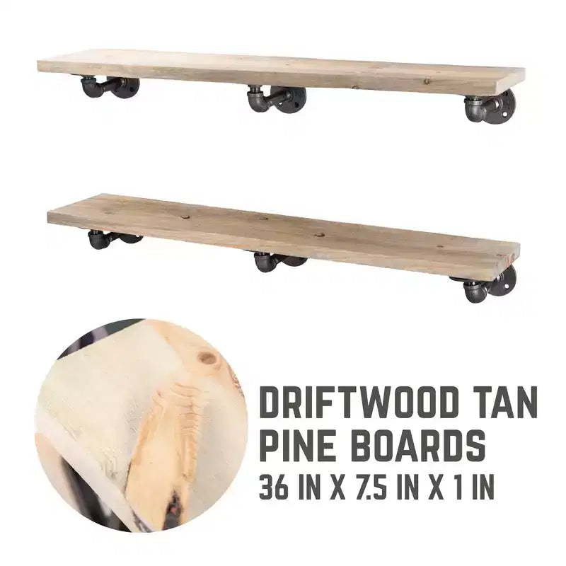 RESTORE Driftwood Tan 36 in. Mensole con staffe a L di Pipe Decor