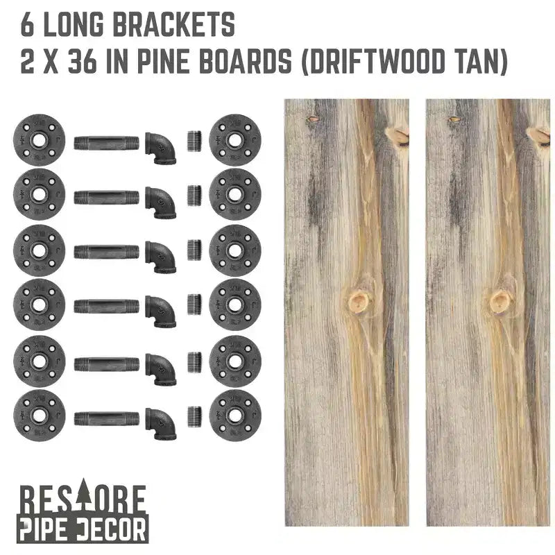 RESTORE Driftwood Tan 36 in. Mensole con staffe a L di Pipe Decor