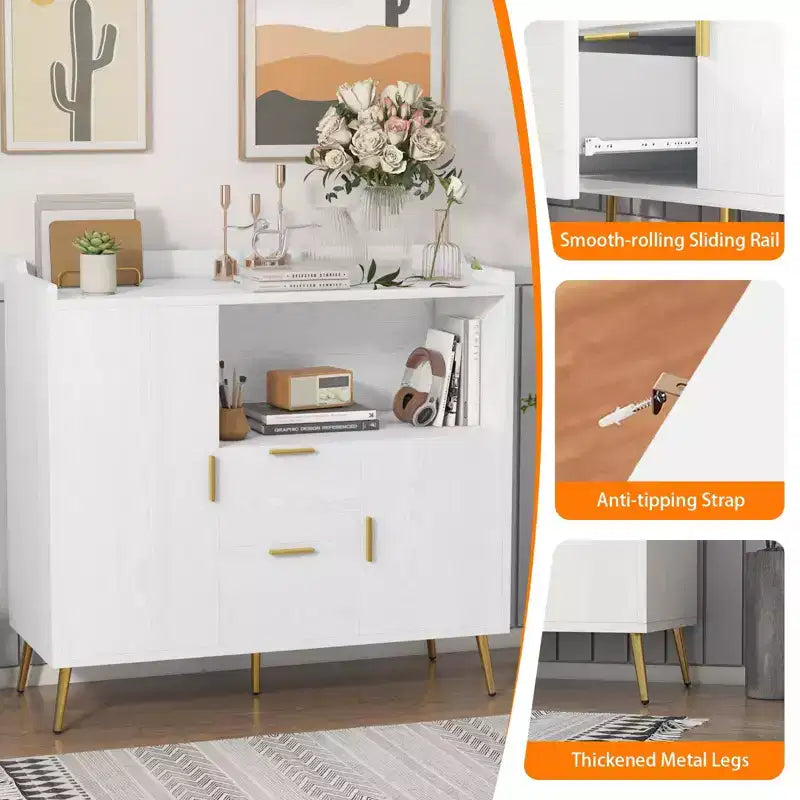 Mobile microonde da cucina da 100 cm, credenza stile rustico con contenitori e cassetti