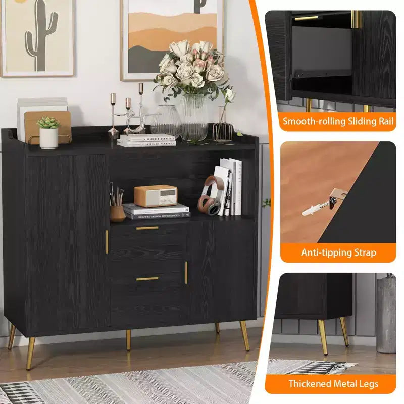 Mobile microonde da cucina da 100 cm, credenza stile rustico con contenitori e cassetti