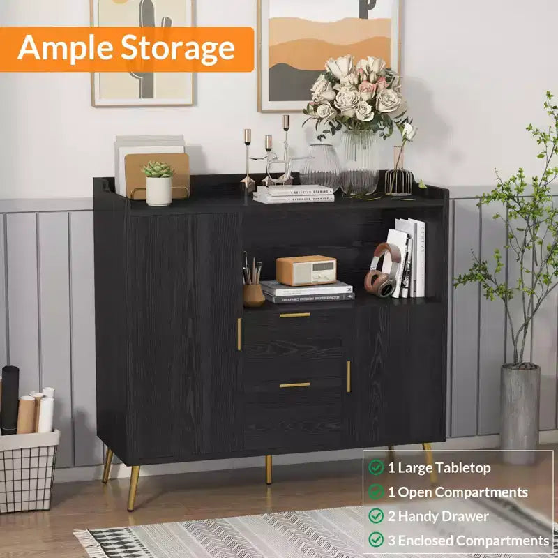 Mobile microonde da cucina da 100 cm, credenza stile rustico con contenitori e cassetti