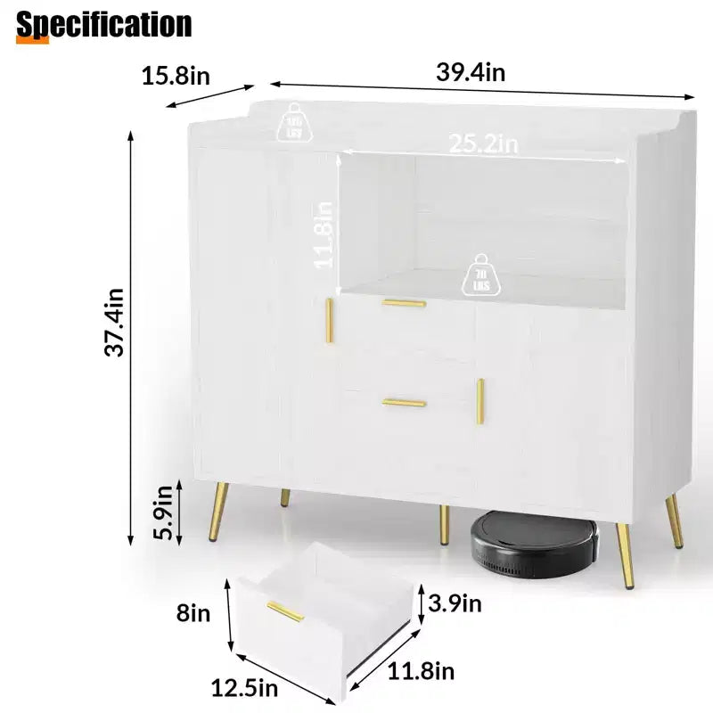 Mobile microonde da cucina da 100 cm, credenza stile rustico con contenitori e cassetti