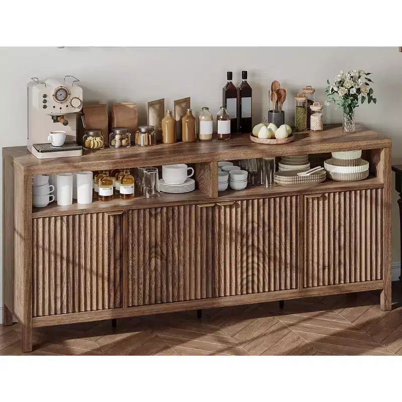 Madia Scanalata con Sportelli, 167 cm, Credenza a 4 Ante con Spazio Contenitore per Sala da Pranzo