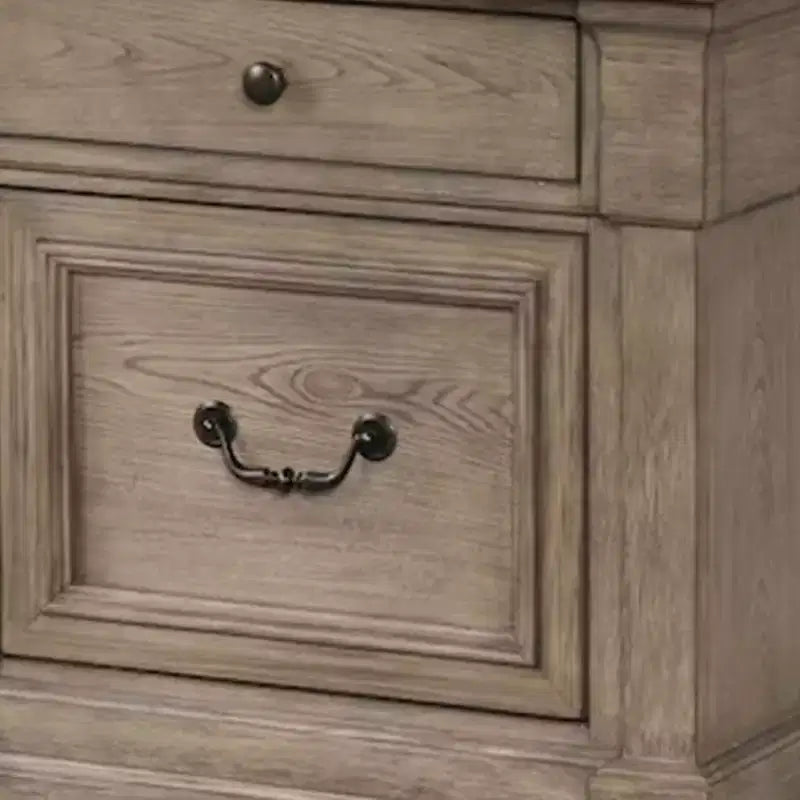 Comodino Royal Hampton, 2 cassetti, legno massello grigio invecchiato, 71 cm