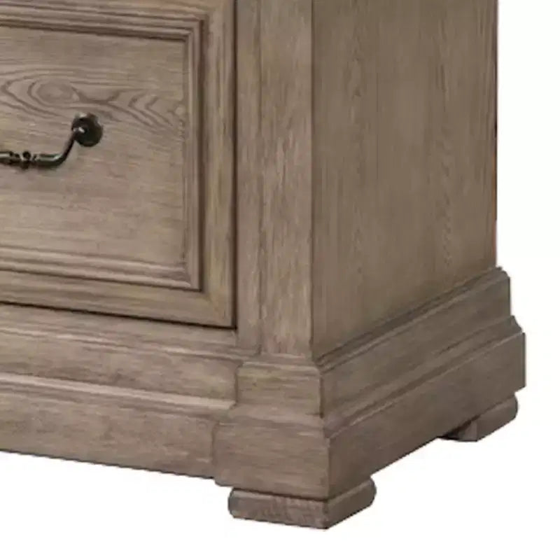 Comodino Royal Hampton, 2 cassetti, legno massello grigio invecchiato, 71 cm