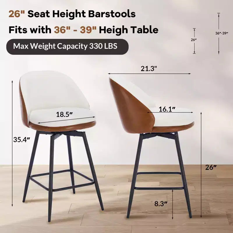 TruAIR 26 Sgabelli da bar (set da 2) - Sgabelli da bancone girevoli moderni con schienale e pelle PU per isola cucina