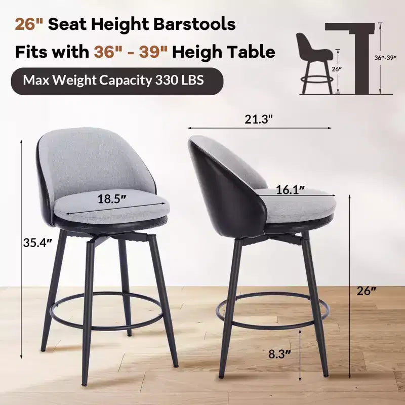 TruAIR 26 Sgabelli da bar (set da 2) - Sgabelli da bancone girevoli moderni con schienale e pelle PU per isola cucina