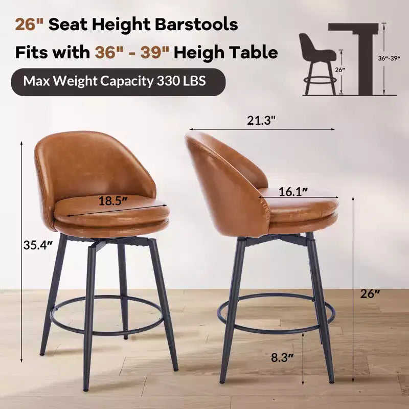 TruAIR 26 Sgabelli da bar (set da 2) - Sgabelli da bancone girevoli moderni con schienale e pelle PU per isola cucina