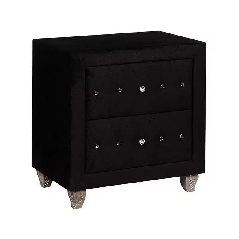 Comodino Royal Hampton, 2 cassetti con pomelli in cristallo, Rivestimento in velluto nero