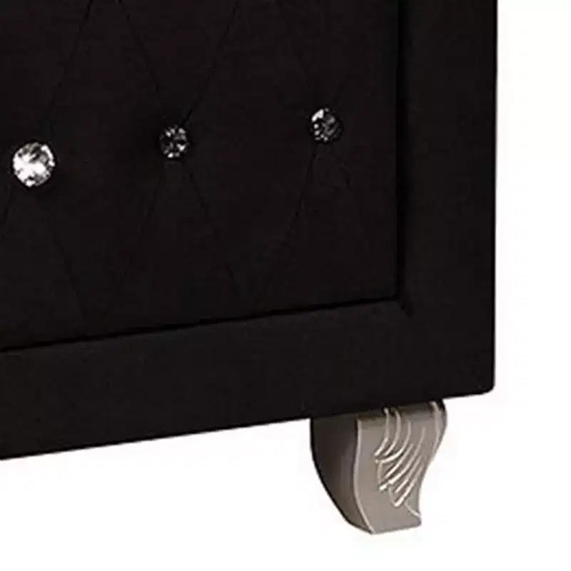 Comodino Royal Hampton, 2 cassetti con pomelli in cristallo, Rivestimento in velluto nero