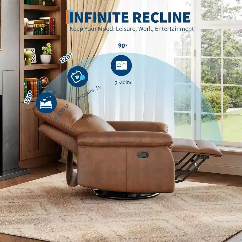 Poltrona reclinabile manuale, sedia da allattamento girevole a 360° con braccioli imbottiti e seduta profonda, poltrona reclinabile moderna rivestita in pelle PU
