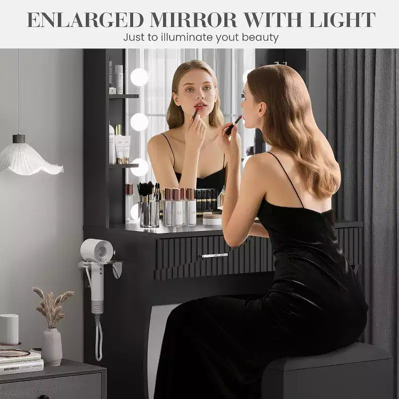 Tavolo da trucco con specchio e 12 luci LED, toeletta bianca con presa di corrente, moderno mobile da trucco per camera da letto