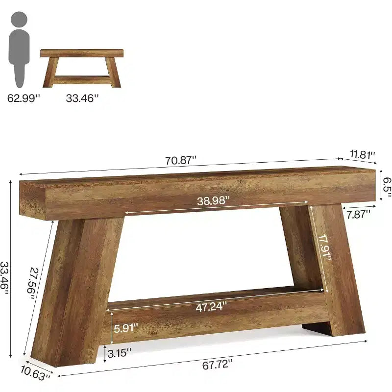 Tavolino da salotto lungo Lantine 70.9, Tavolino da divano a 2 ripiani in legno con ripiano aperto per l'ingresso, il corridoio, il soggiorno