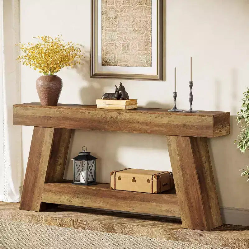 Tavolino da salotto lungo Lantine 70.9, Tavolino da divano a 2 ripiani in legno con ripiano aperto per l'ingresso, il corridoio, il soggiorno