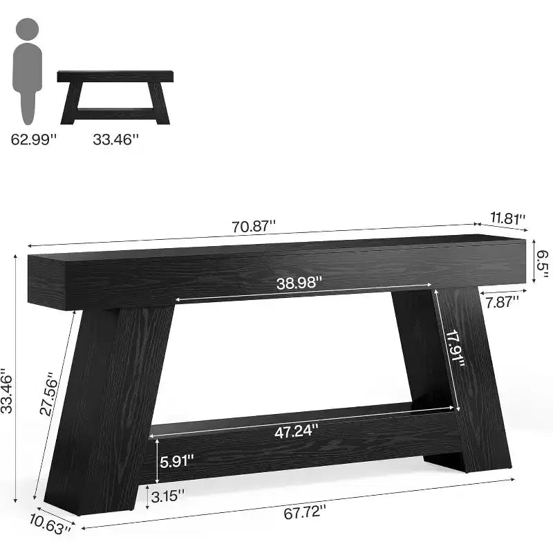 Tavolino da salotto lungo Lantine 70.9, Tavolino da divano a 2 ripiani in legno con ripiano aperto per l'ingresso, il corridoio, il soggiorno