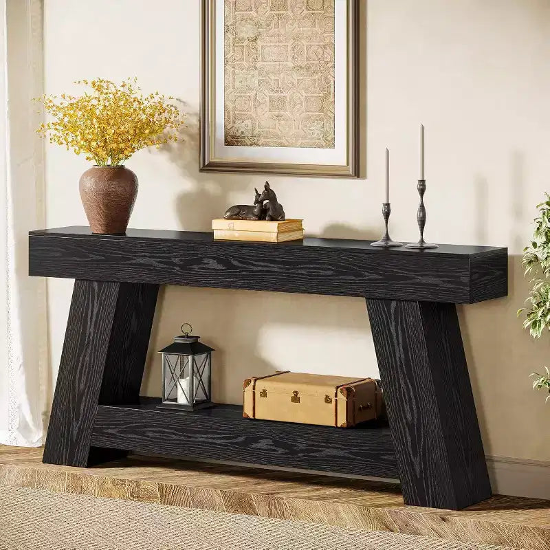 Tavolino da salotto lungo Lantine 70.9, Tavolino da divano a 2 ripiani in legno con ripiano aperto per l'ingresso, il corridoio, il soggiorno